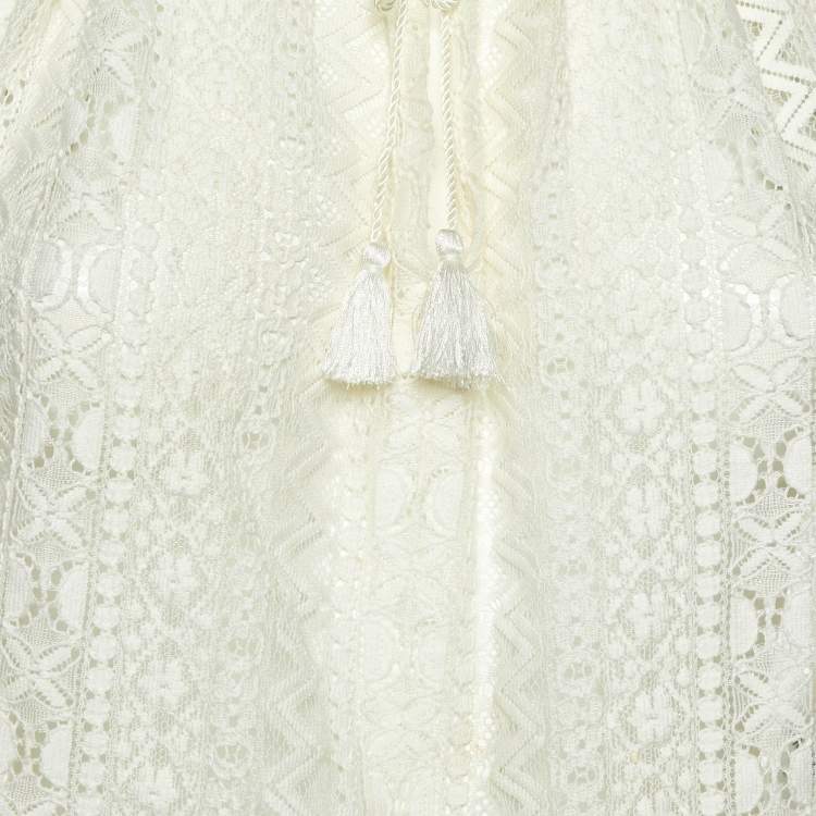 Pre Owned Maje White Lace Ruffled Sheer Blouse M