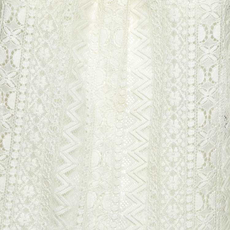 Pre Owned Maje White Lace Ruffled Sheer Blouse M