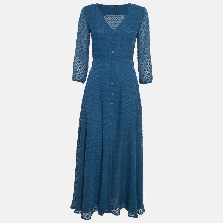 Pre Owned Maje Blue Fil-coupe Crepe Midi Dress S