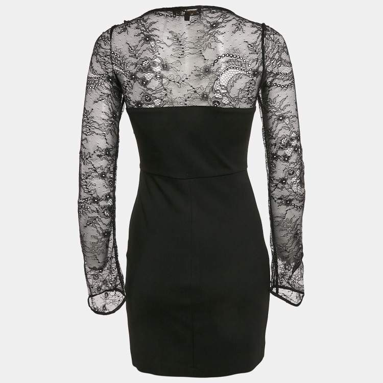 Pre Owned Maje Black Lace Trim Jersey Mini Dress S