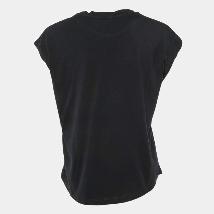 Pre Owned Maje Black Cotton Embroidered Torino Crew Neck T-Shirt L 