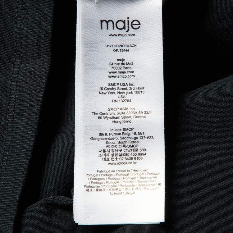 Pre Owned Maje Black Cotton Embroidered Torino Crew Neck T-Shirt L 