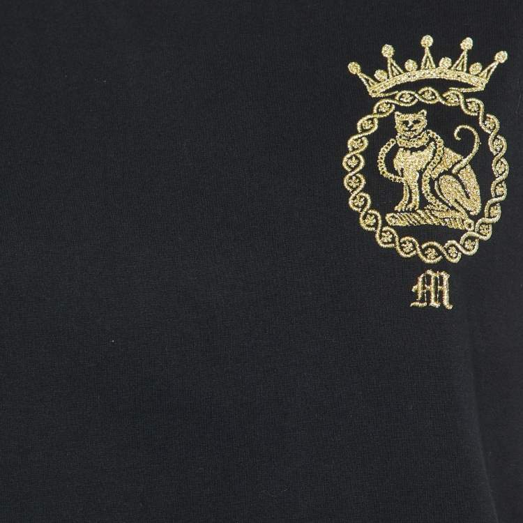 Pre Owned Maje Black Cotton Embroidered Torino Crew Neck T-Shirt L 