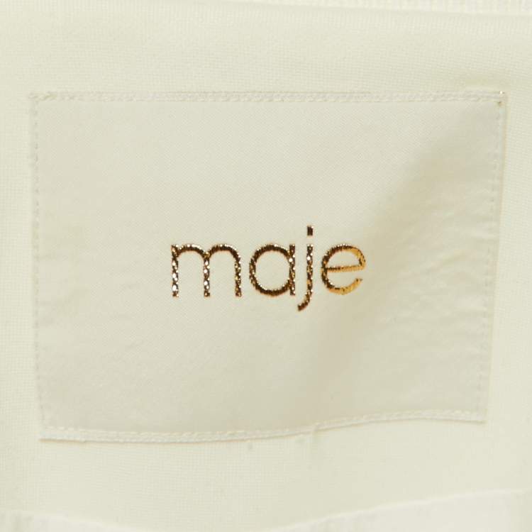 Pre Owned Maje White Jersey Striped Trim Manela Zip Up Jacket M