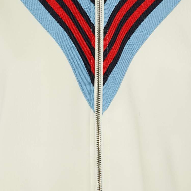 Pre Owned Maje White Jersey Striped Trim Manela Zip Up Jacket M