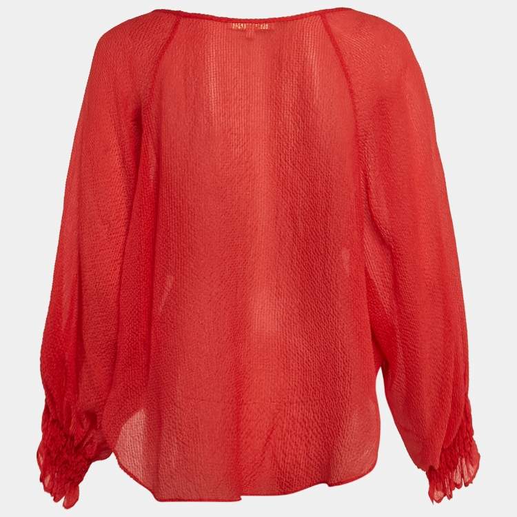 Pre Owned Maje Red Textured Silk Blend Loose Top S