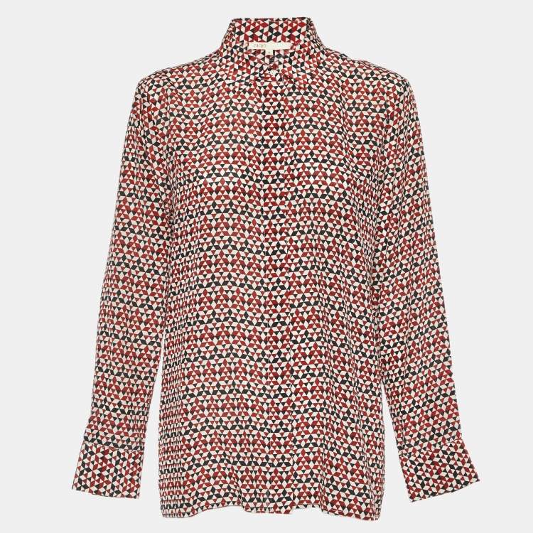Pre Owned Maje Tricolor Geometric Print Silk Button Front Shirt L