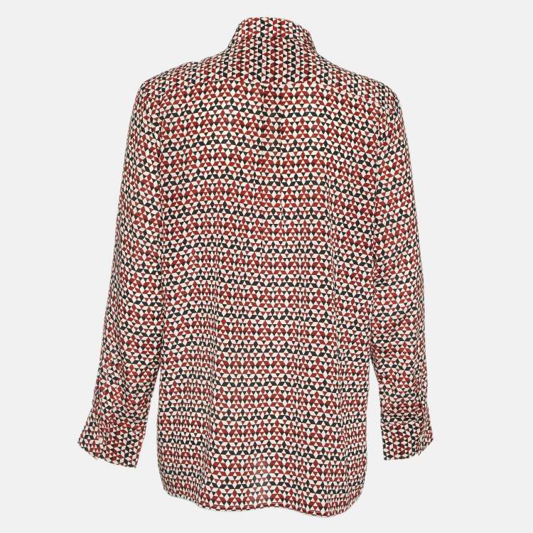 Pre Owned Maje Tricolor Geometric Print Silk Button Front Shirt L