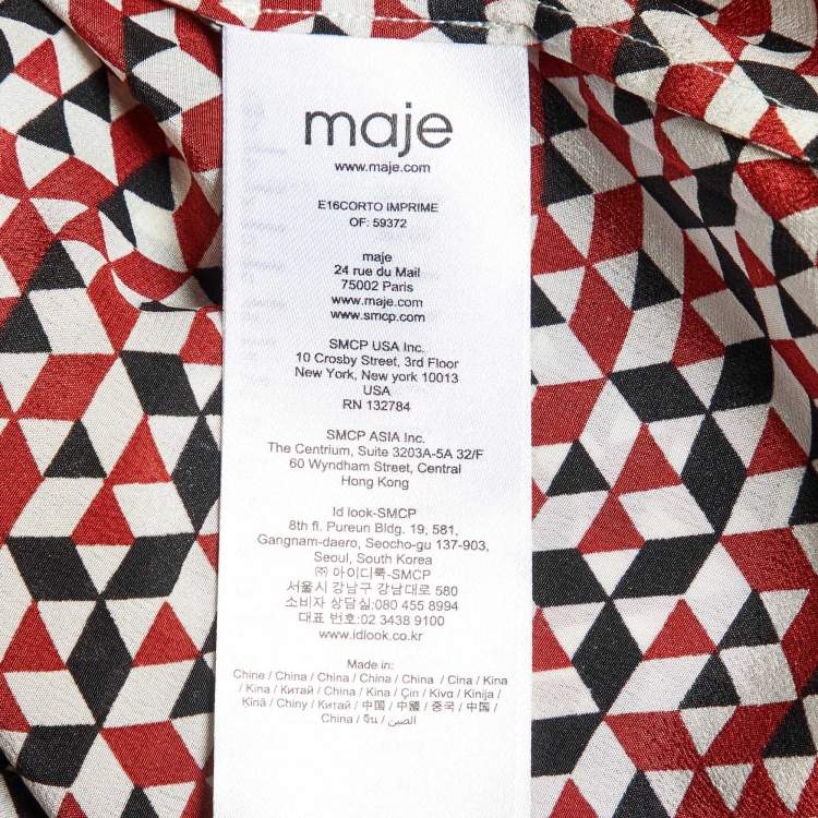 Pre Owned Maje Tricolor Geometric Print Silk Button Front Shirt L
