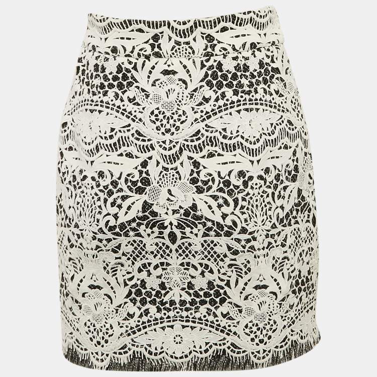 Pre Owned Maje White Lace Fringed Mini Skirt S