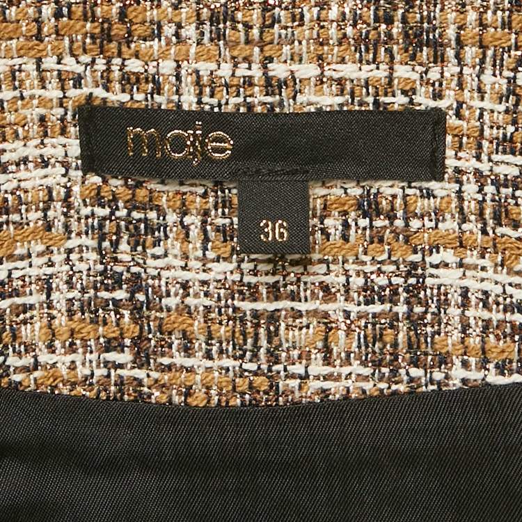 Pre Owned Maje Brown Lurex Tweed V-Neck Mini Dress S