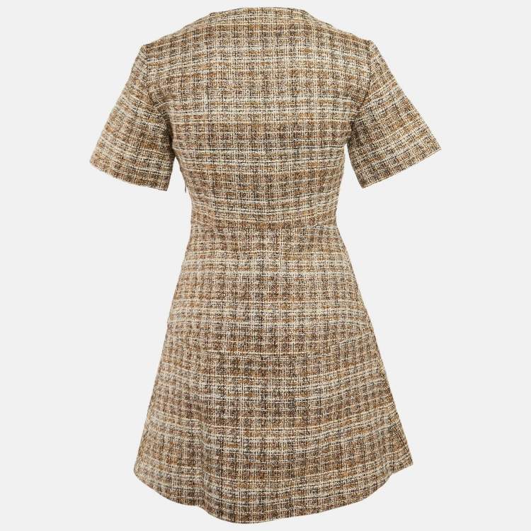 Pre Owned Maje Brown Lurex Tweed V-Neck Mini Dress S