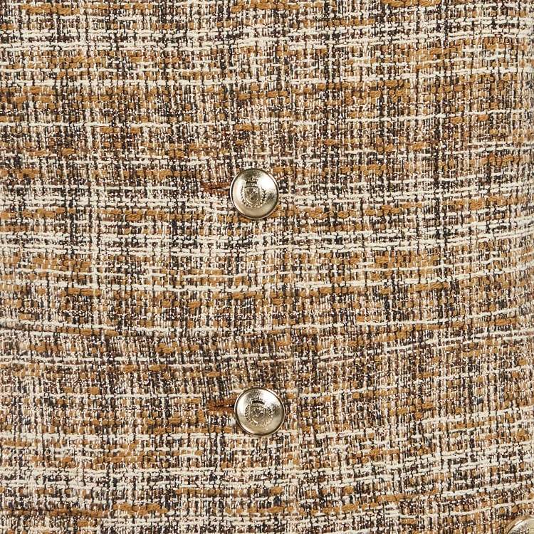 Pre Owned Maje Brown Lurex Tweed V-Neck Mini Dress S