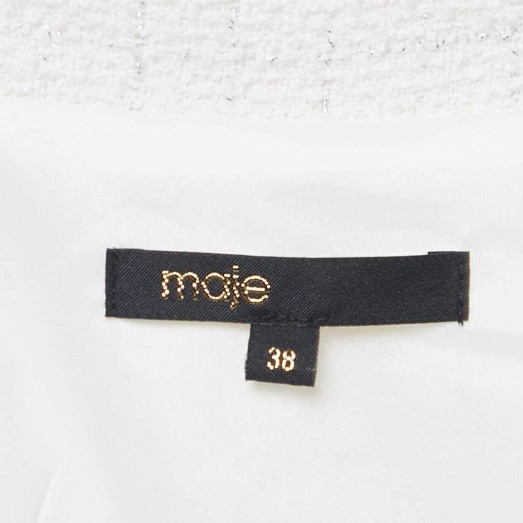 Pre Owned Maje Off-White Tweed Pleated Double Breasted Short Dress S