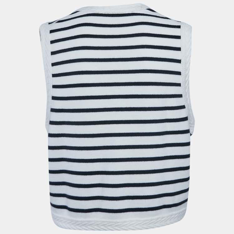 Pre Owned Maje Navy Blue/White Stripe Wool Blend Knit Sleeveless Cardigan L