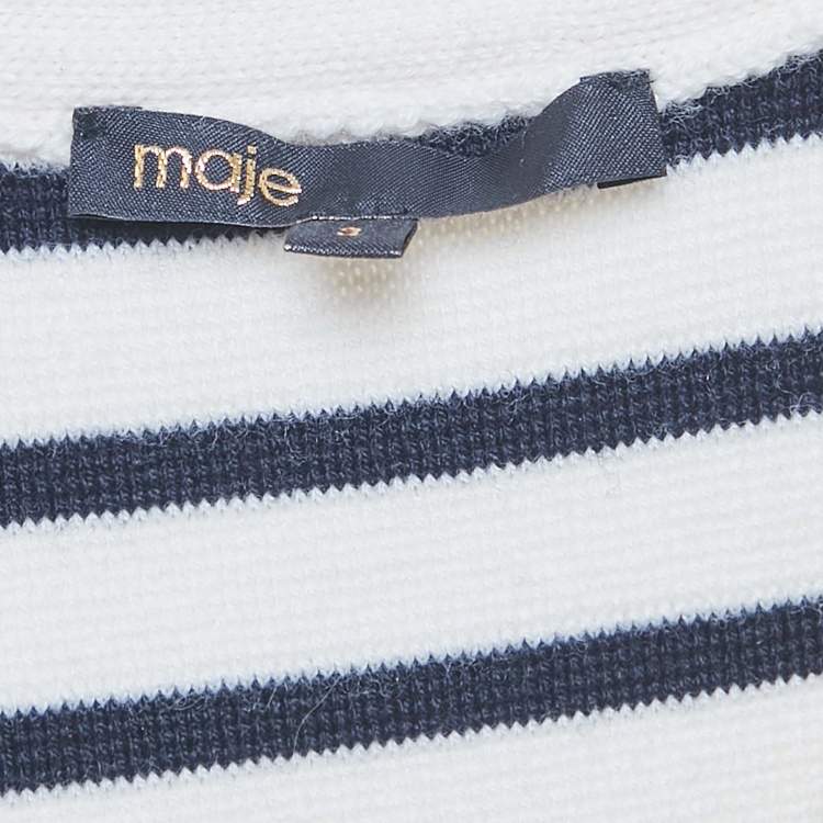 Pre Owned Maje Navy Blue/White Stripe Wool Blend Knit Sleeveless Cardigan L