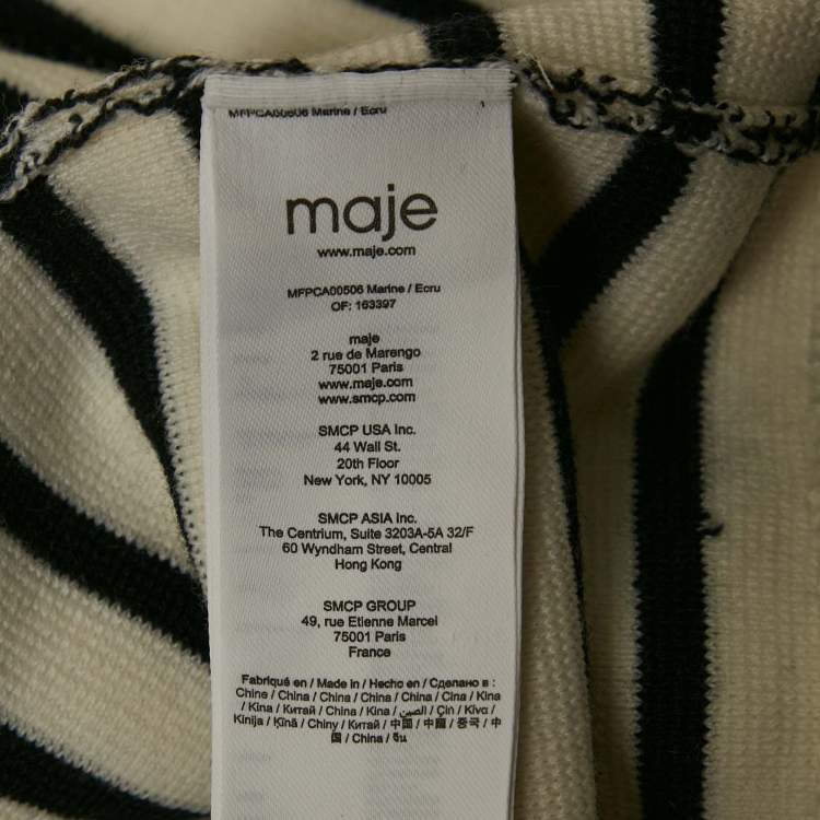 Pre Owned Maje Navy Blue/White Stripe Wool Blend Knit Sleeveless Cardigan L
