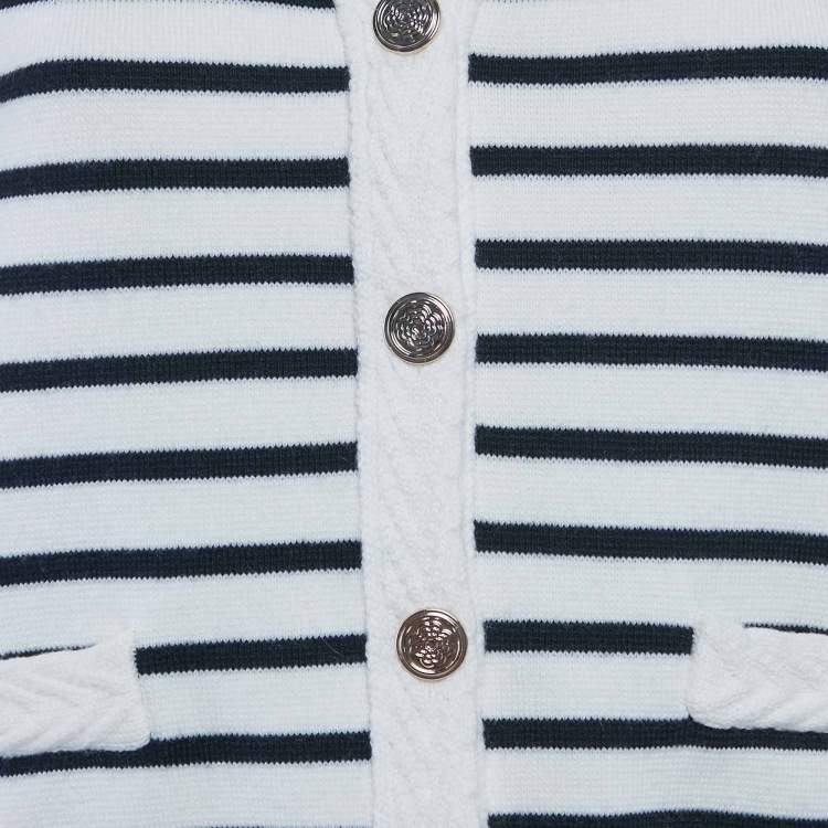 Pre Owned Maje Navy Blue/White Stripe Wool Blend Knit Sleeveless Cardigan L