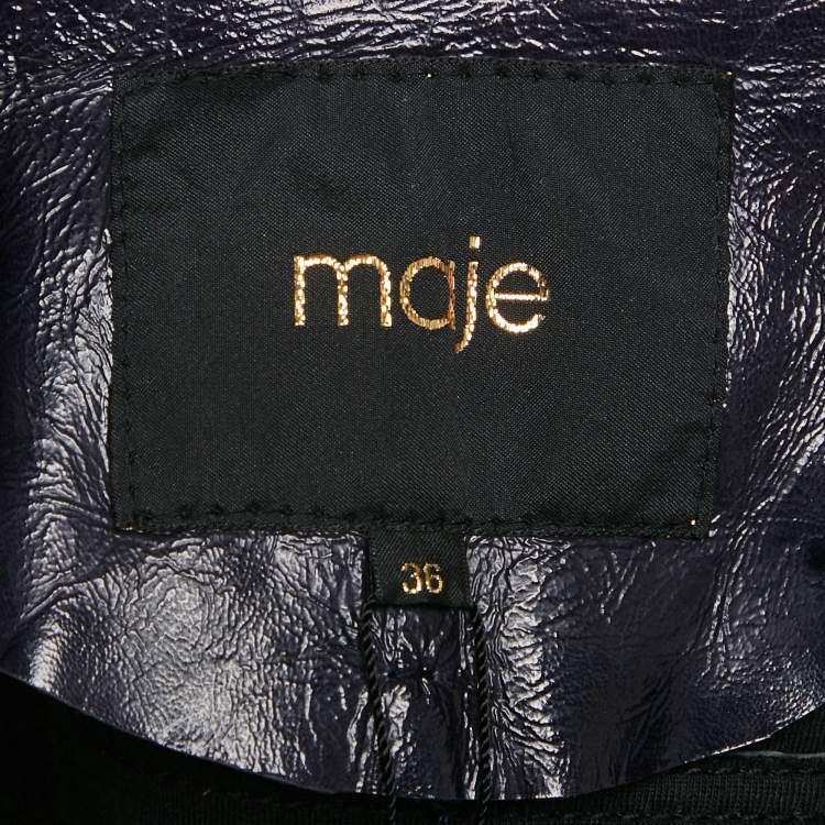 Pre Owned Maje Marine Blue Leather Zip-Up Basali Jacket S