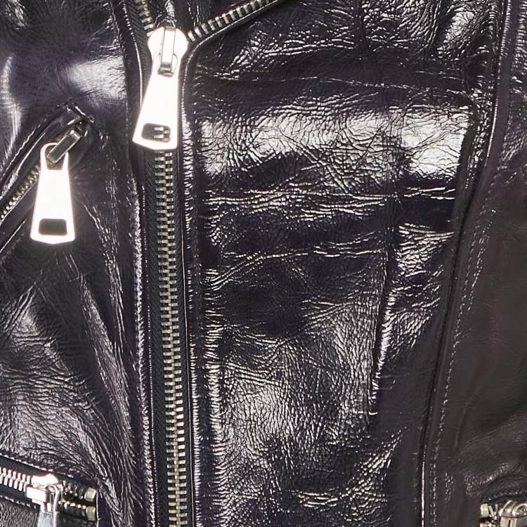 Pre Owned Maje Marine Blue Leather Zip-Up Basali Jacket S