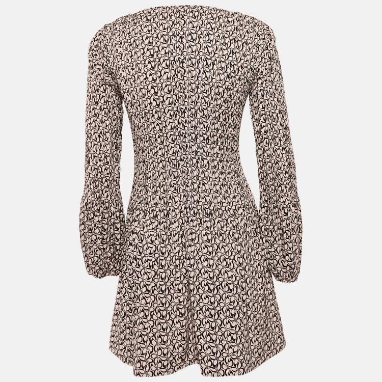 Pre Owned Maje Pink/Black Printed Crepe Pleated Mini Dress S