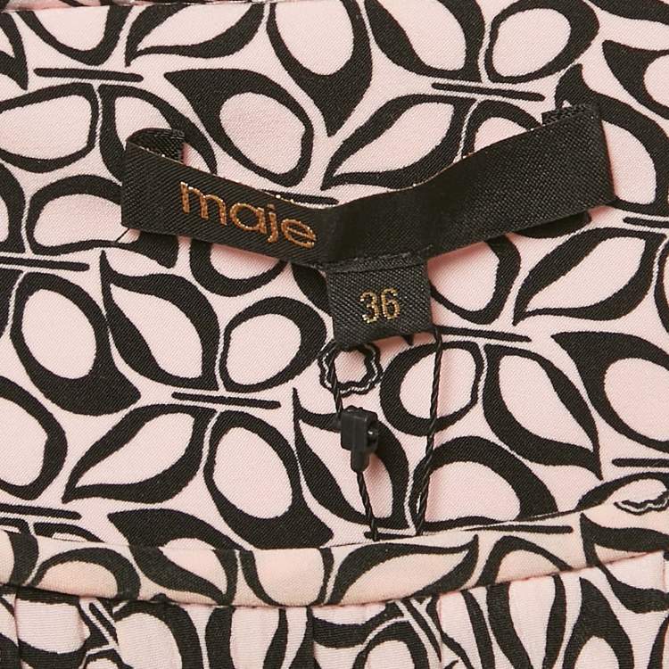 Pre Owned Maje Pink/Black Printed Crepe Pleated Mini Dress S