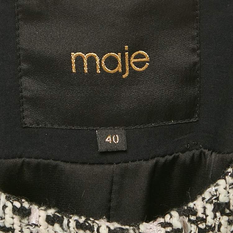 Pre Owned Maje Pink/Multicolor Lurex Tweed Button Front Jacket L