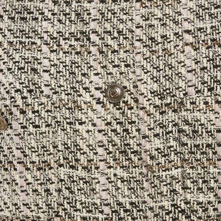 Pre Owned Maje Pink/Multicolor Lurex Tweed Button Front Jacket L