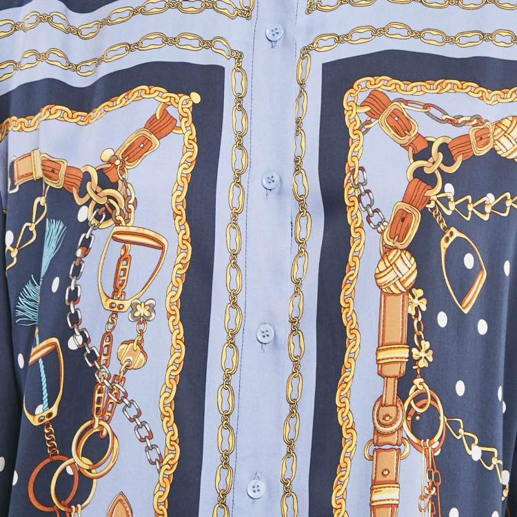 Pre Owned Maje Blue/Multicolor Chain Print Viscose Crop Top and Shirt Set M