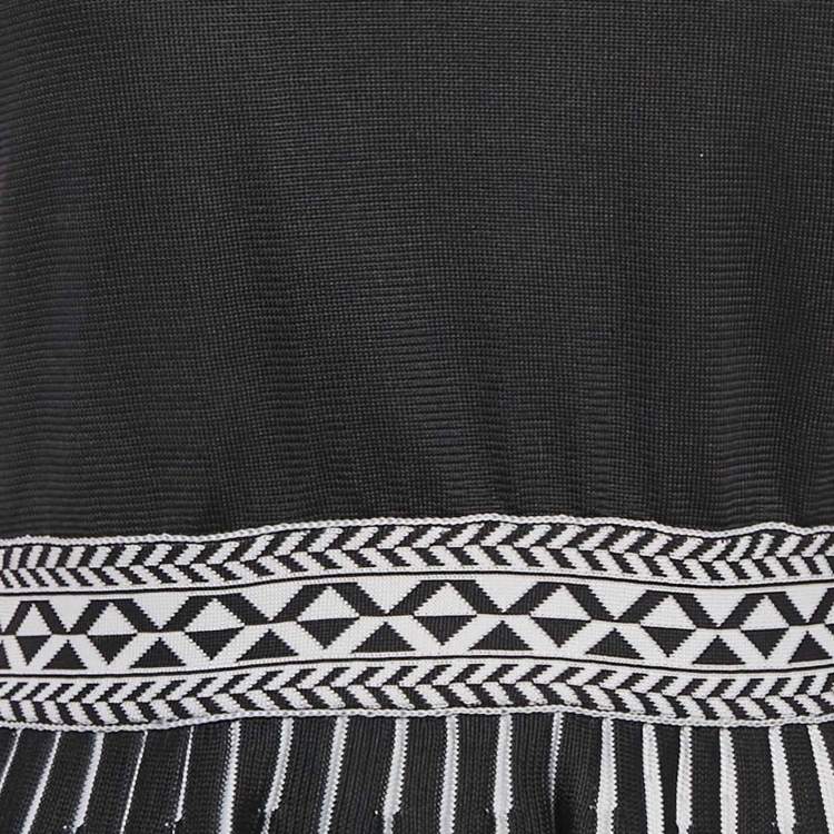 Pre Owned Maje Navy Blue Patterned Knit Flared Mini Dress L