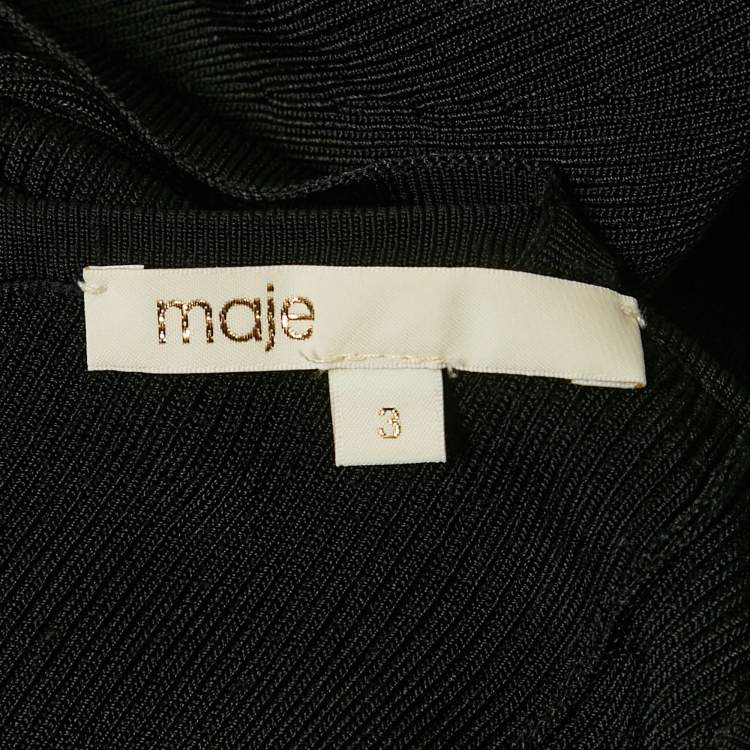 مملوكة مسبقًا Maje Black Rib Knit Strappy Flared Midi Dress L