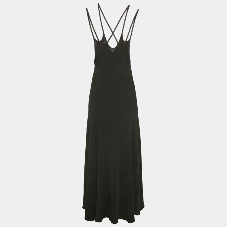 مملوكة مسبقًا Maje Black Rib Knit Strappy Flared Midi Dress L