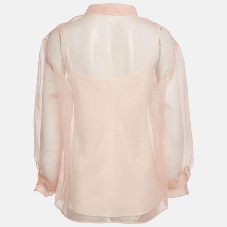 Pre Owned Maje Peach/Orange Organza Button Front Long Sleeve Shirt L