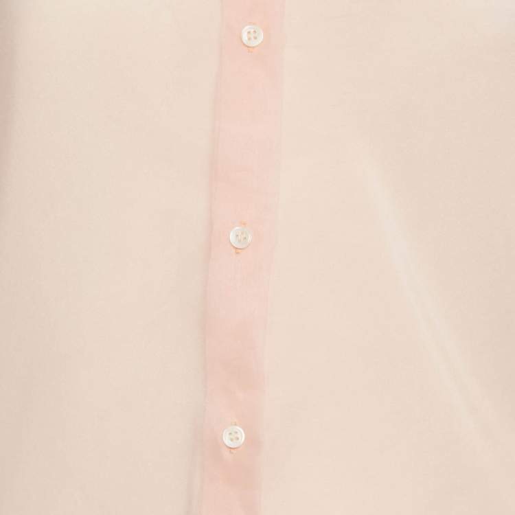 Pre Owned Maje Peach/Orange Organza Button Front Long Sleeve Shirt L