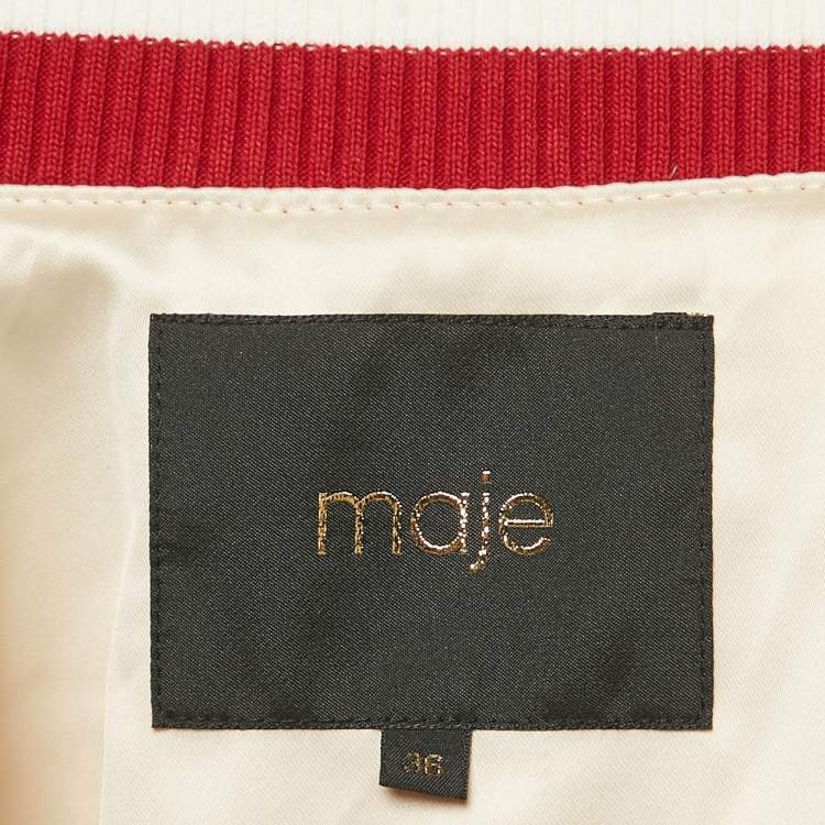 Pre Owned Maje Red Floral Applique Satin Bomber Jacket S