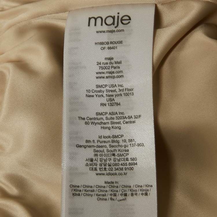 Pre Owned Maje Red Floral Applique Satin Bomber Jacket S