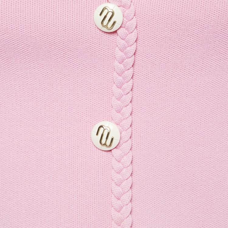 Pre Owned Maje Pink Knit Madeny Braid Trimmed Sleeveless Crop Top S