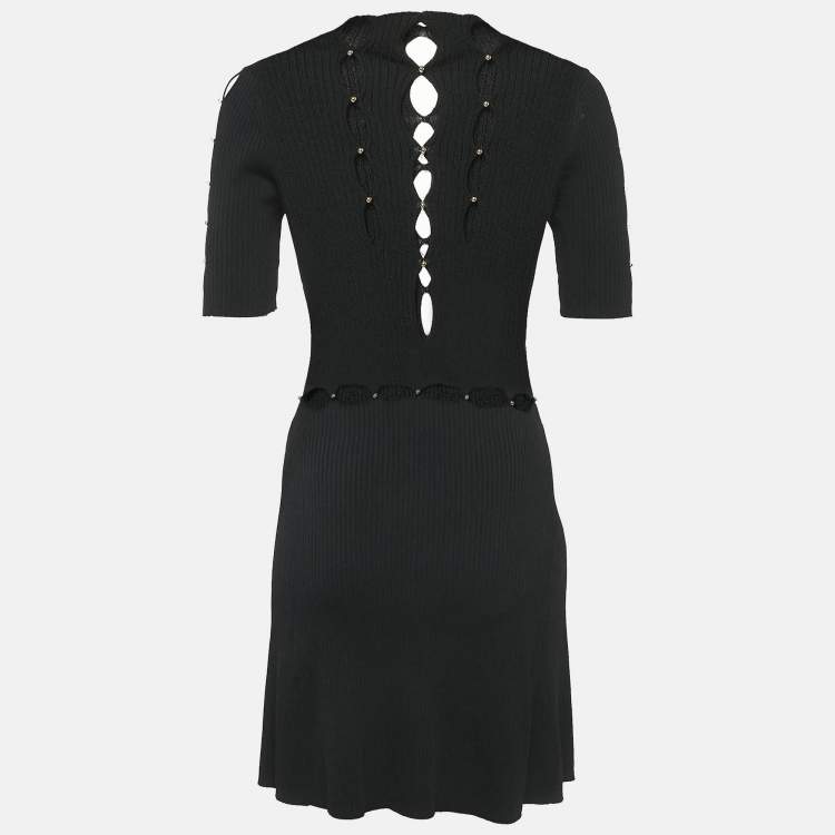 Pre Owned Maje Black Bead Detail Rib Knit Cut-Out Detail Mini Dress XS