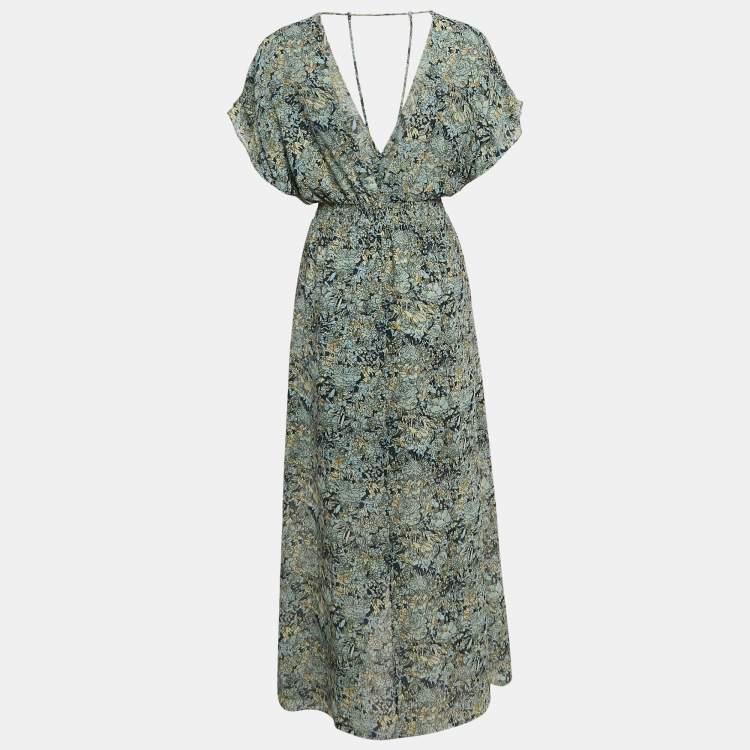Pre Owned Maje Blue Floral Print Chiffon Asymmetric Scarf Dress S
