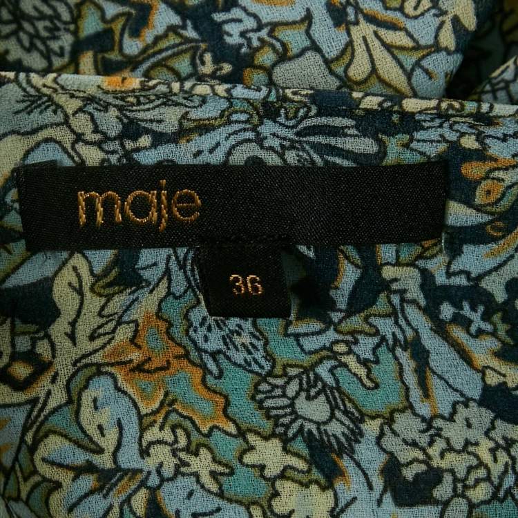 Pre Owned Maje Blue Floral Print Chiffon Asymmetric Scarf Dress S