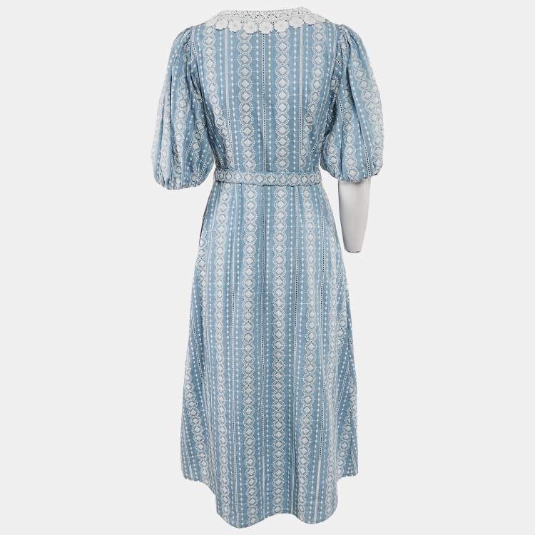مملوكة مسبقًا Maje Blue Lace Trim Raviana Broderie Anglaise Cotton Midi Dress M