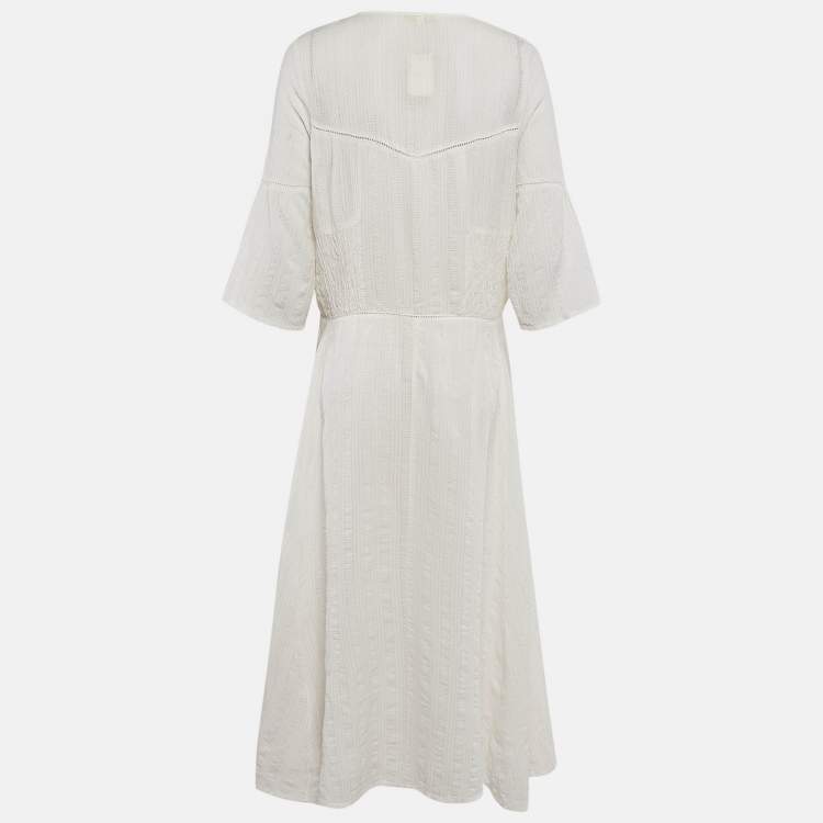 مملوكة مسبقًا Maje White Seersucker Midi Dress M 