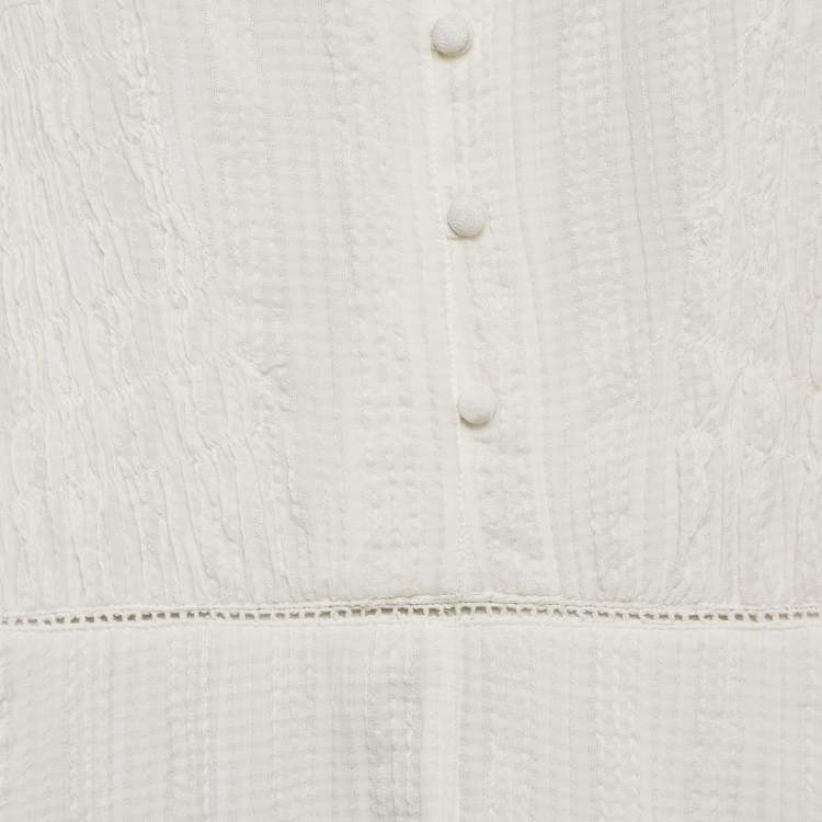 مملوكة مسبقًا Maje White Seersucker Midi Dress M 