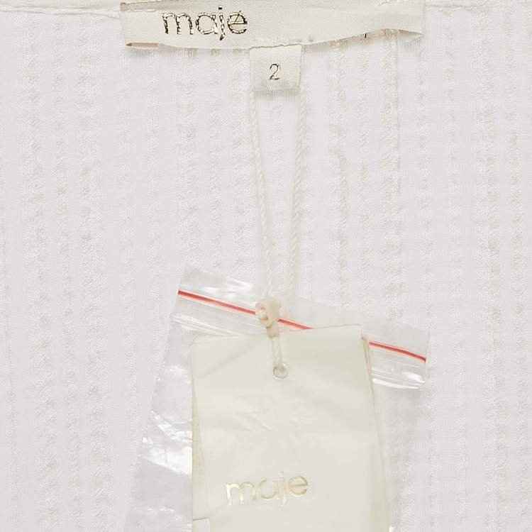 مملوكة مسبقًا Maje White Seersucker Midi Dress M 