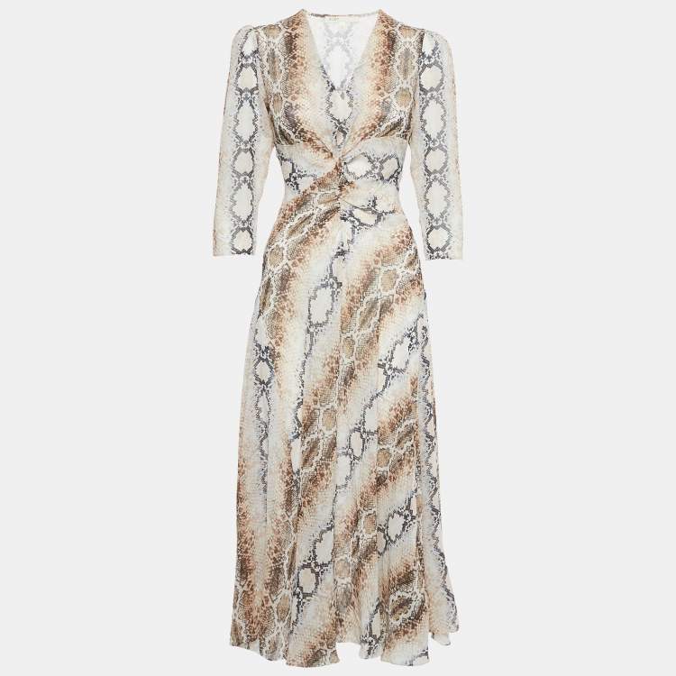 Pre Owned Maje Multicolor Snake Print Crepe V-Neck Repena Imprime Long Dress M