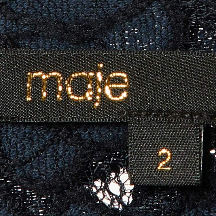 Pre Owned Maje Navy Blue Floral Lace Shift Dress M