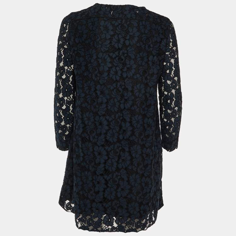 Pre Owned Maje Navy Blue Floral Lace Shift Dress M
