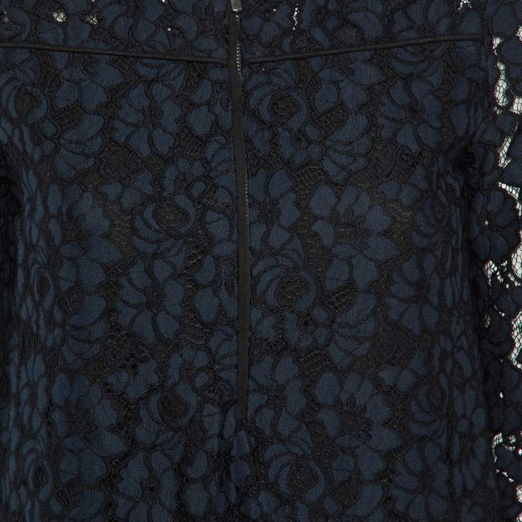 Pre Owned Maje Navy Blue Floral Lace Shift Dress M