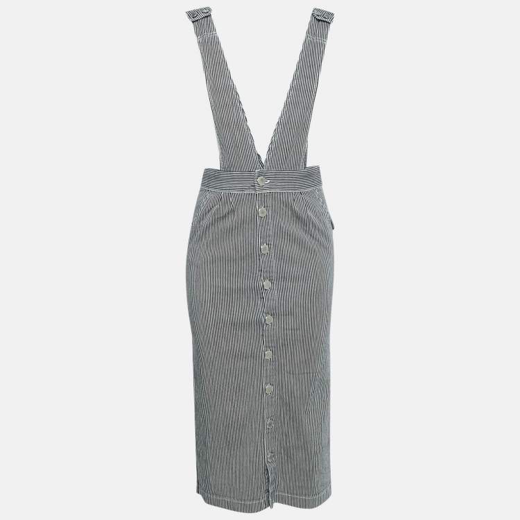 Pre Owned Maje Navy Blue/White Stripe Denim Ritano Midi Dress S