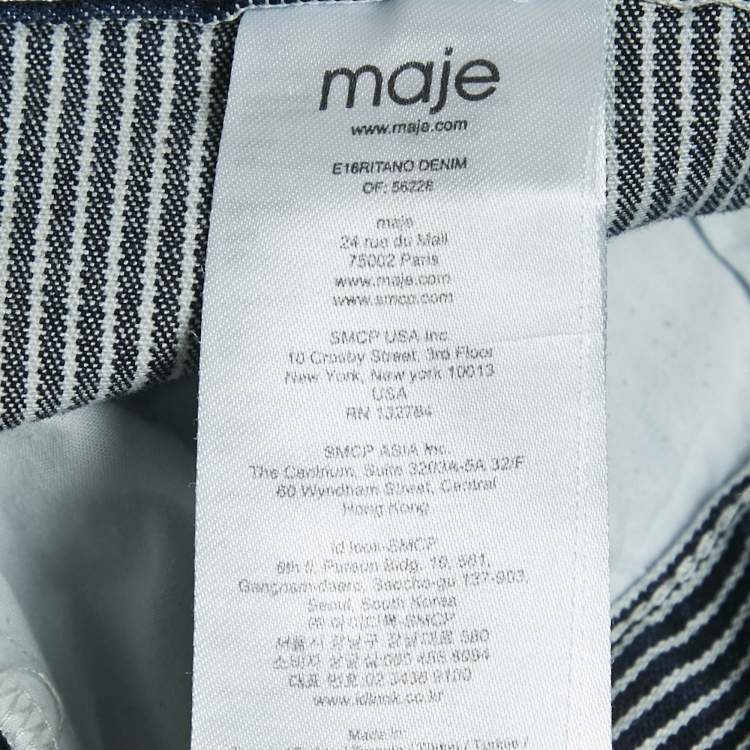 Pre Owned Maje Navy Blue/White Stripe Denim Ritano Midi Dress S
